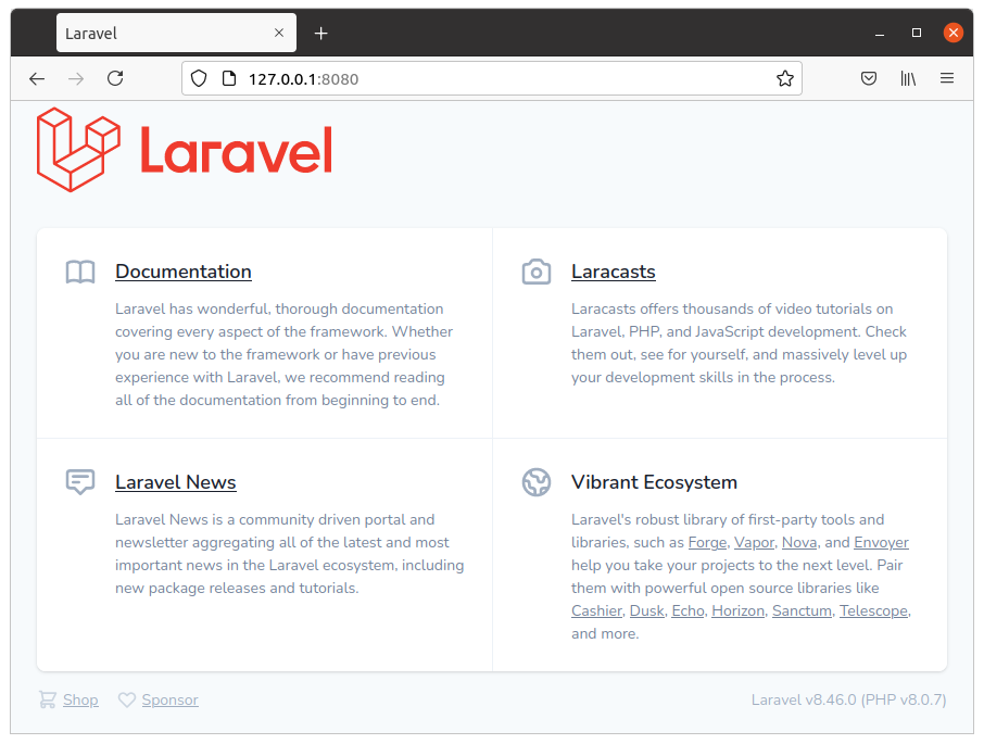 ブラウザにLaravelのページが表示されました
