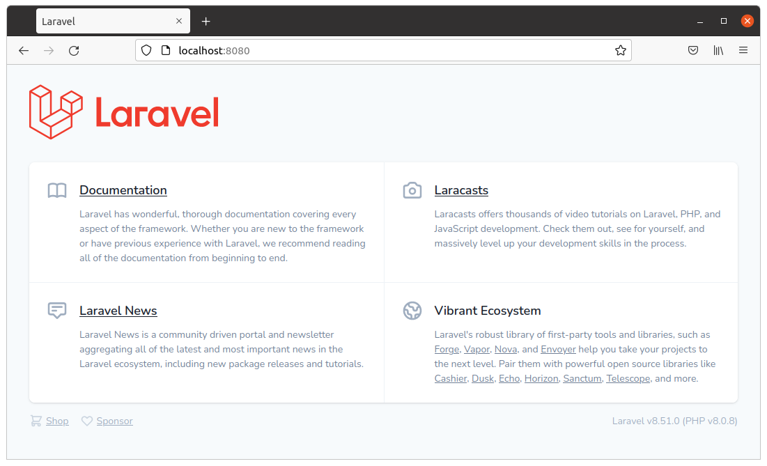 ブラウザにLaravelのページが表示されます